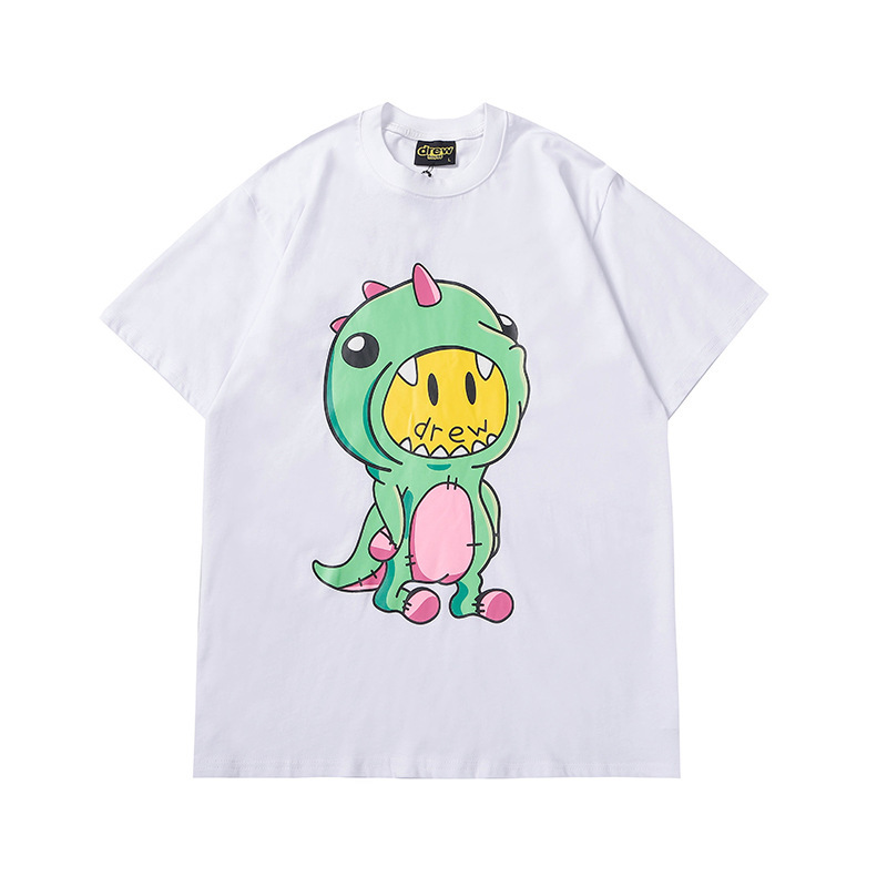 

Draw house cute dinosaur print short sleeve Bieber same casual couple T-shirt fashion brand R7N1, White;black