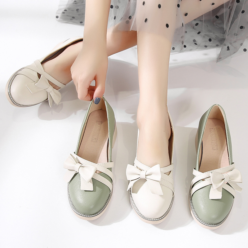 

Female Sweet Elegance Fashion Girls Beautiful Japanese Anime Cosplay Lolita Women's Shoes Harujuku Mid Bowknot Heel Zawa, Green.