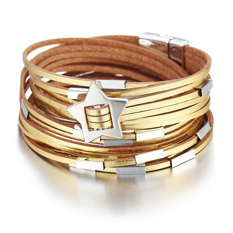 

Tennis Multilayer Magnet Wrap Bracelets For Women Star Leather Bracelet Shiny Gold Silver Color Bangle Female Trendy Jewelry Gifts