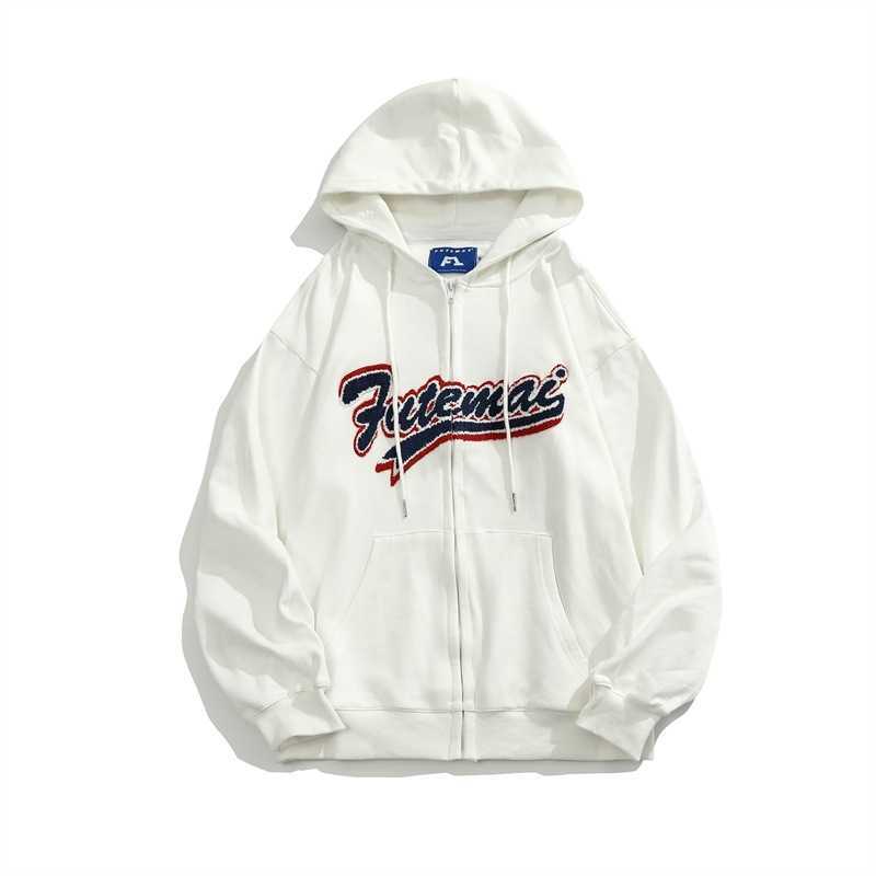 

No vulgarity new fall 2021 Street sweater men's hooded hip hop lazy BF cardigan, White