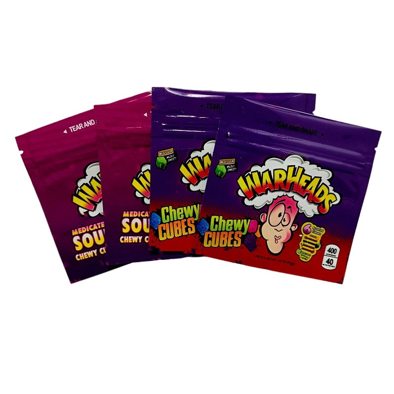 

Sour Bag Warheads Pouch Edibles Bags Mylar Packaging Chewy Cubes Package Storage Pouch with Zipper Smell Proof Packing Pack 400 Supper