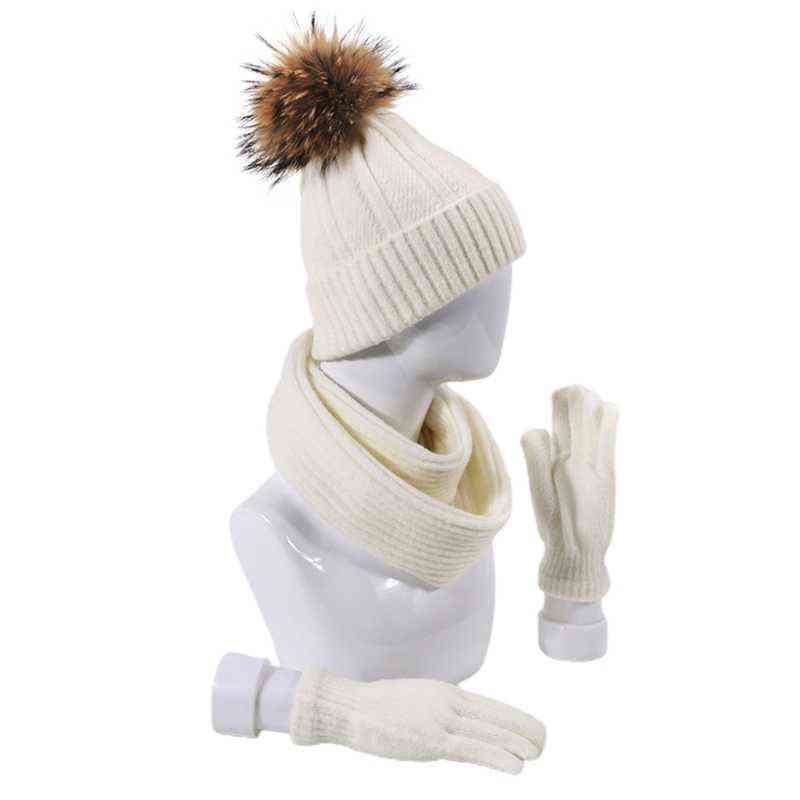 

3pcs Men Women Knitted Beanie Hat Scarf Gloves Set Winter Warm Fake Ball Pom Y1qd