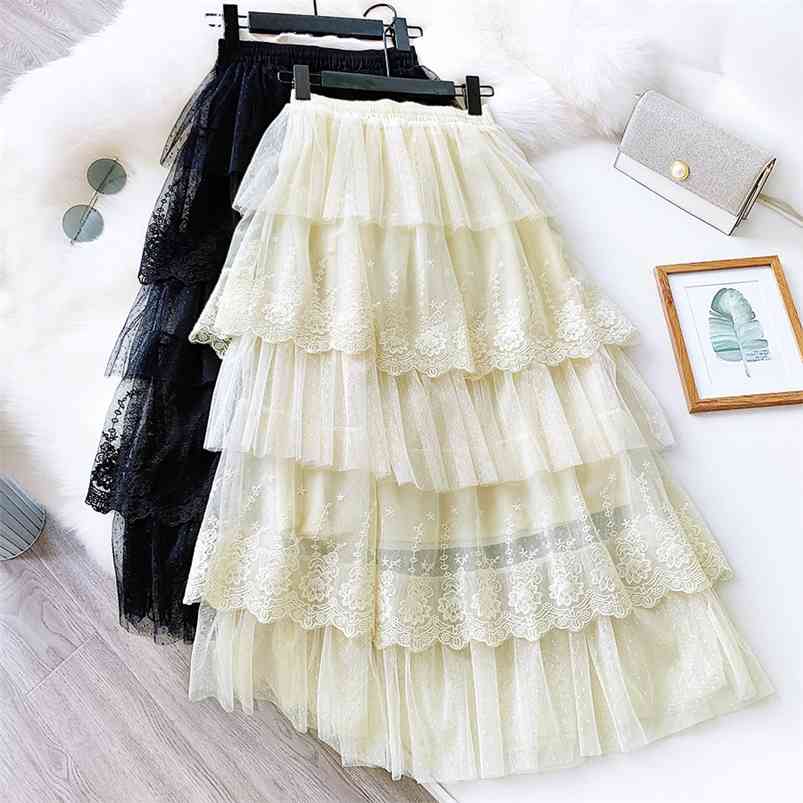 

Spring Fashion Women Skirt Lace Skirts Long Lace Skirt Women Fashion Clothing K68 210721, White
