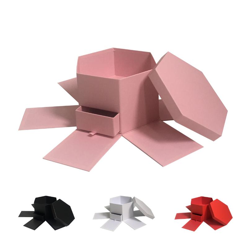 

Happy Surprise Flower Gift Box Square Drawer hexagon Double-Layer pink cake boxes for packaging Wedding Valentine's Day