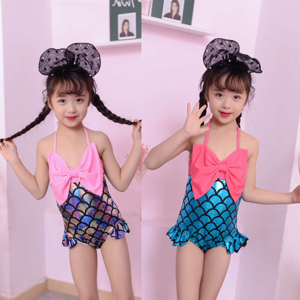 

Mermaid tail swimsuit Girl Korean children girl princess one piece baby cute, Blue