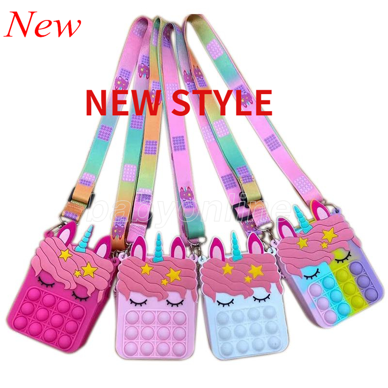 

DHL Fidget Sensory Bubble Bretelle Shoulder Bag Cellphone Straps Finger Push Phone Pouch Case Change Coin Purse Decompression Unicorn Toys for Girls Kids