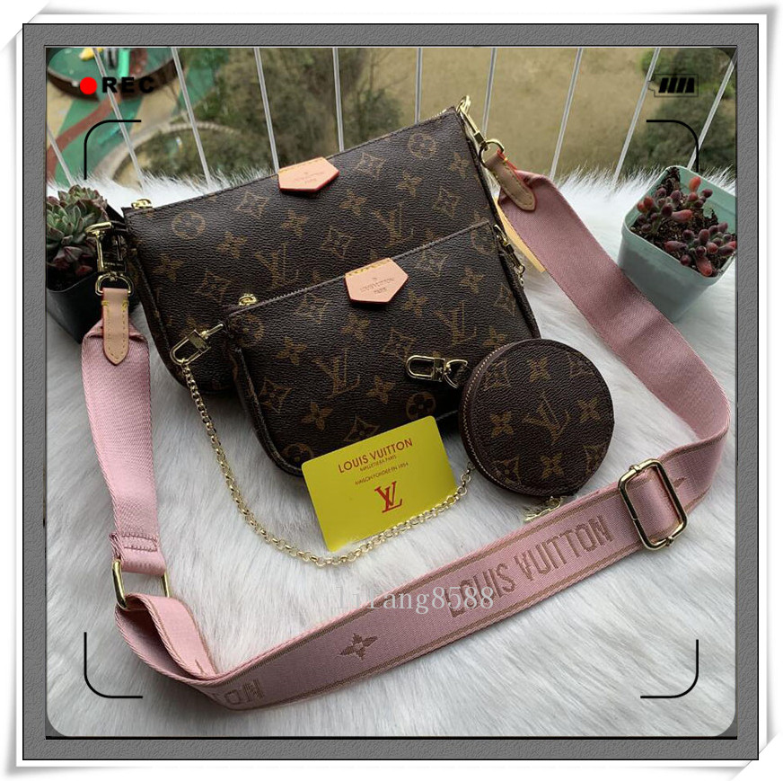 

2020 3 Piece Set MULTI POCHETTE ACCESSORIES Bags Women Crossbody Bag Leather Handbags Purses Lady Tote Purse Bag LV LOUIS VITTON, Red;black