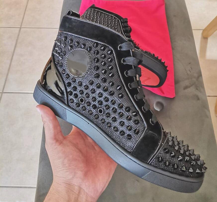 

2021s luxury design Mens Casual Shoes Red Bottom high Cut Spikes Flats Men Women Sneakers black With Box Dust Bag