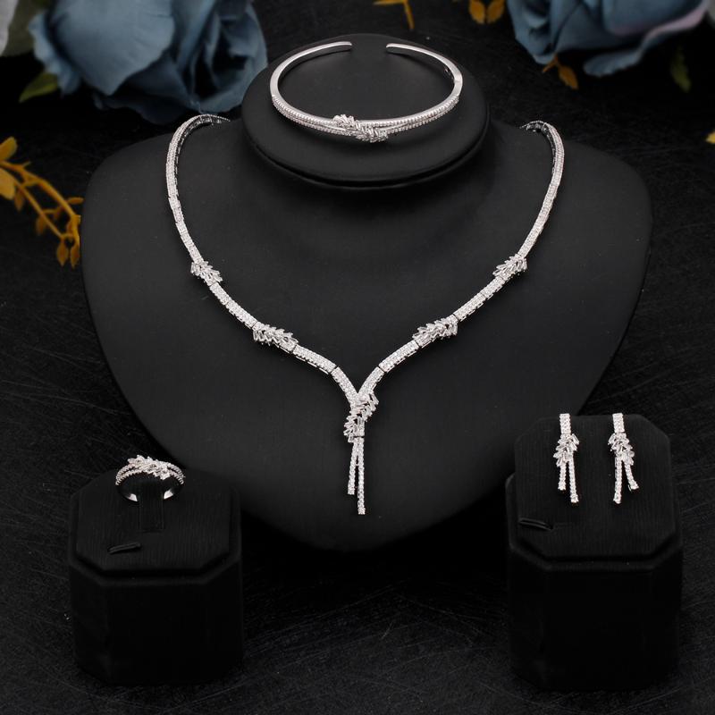 

Earrings & Necklace Arrivals Women Wedding Jewelry Set Cubic Zirconia High Quality Birthday Gift Nigerian Bridal Ring Jewellery Accessories, As pic