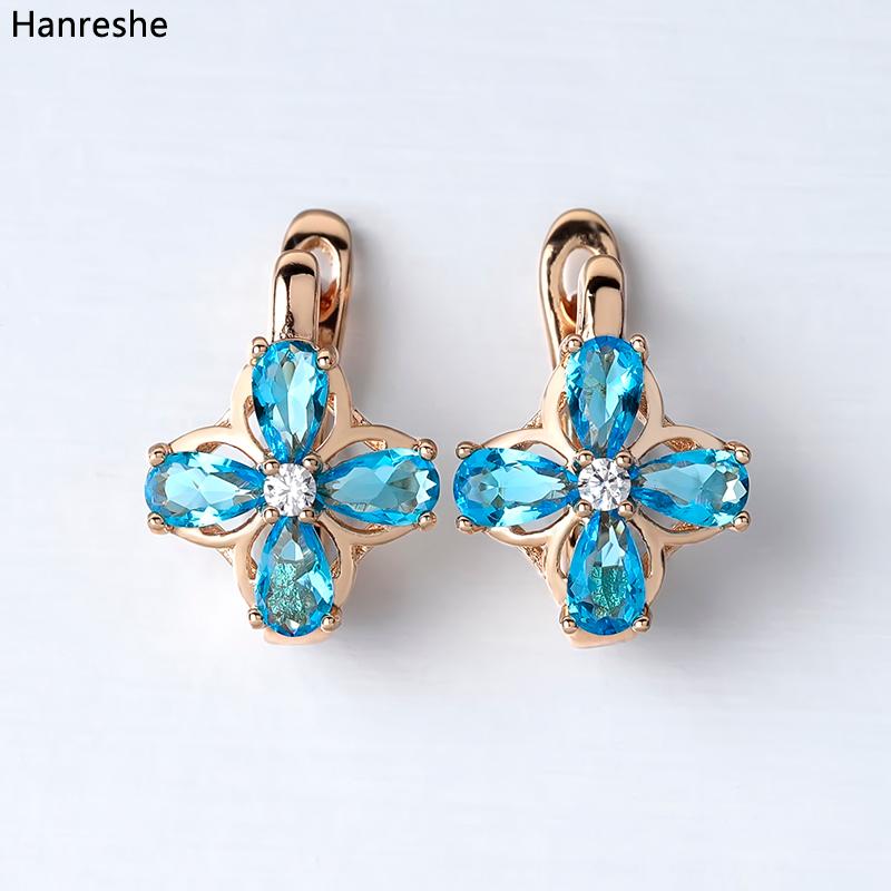 

Stud Blue Transparent Crystal Statement Earrings Shaped Copper Earring Rose Gold Filled For Womens Gift Classic Jewelry