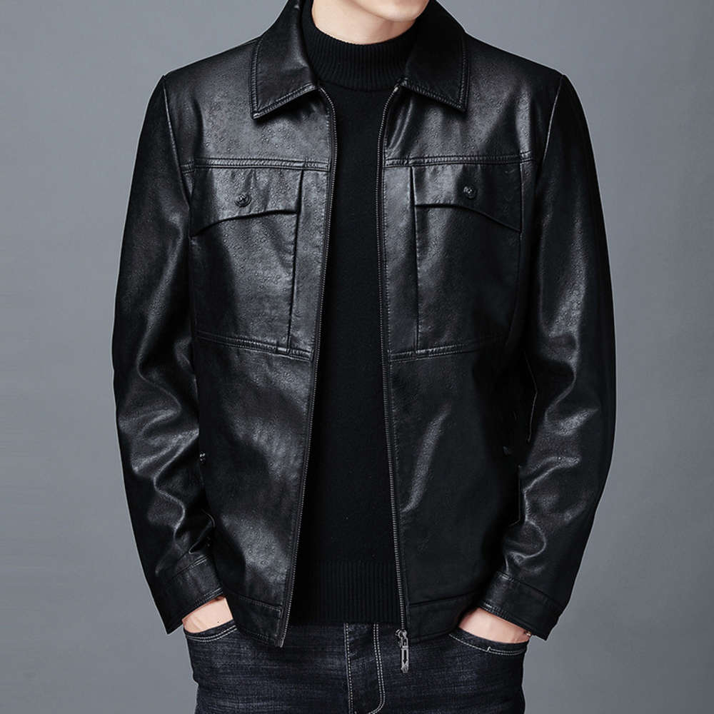 

2020 new autumn winter Lapel men's casual jacket leather coat, Black;brown
