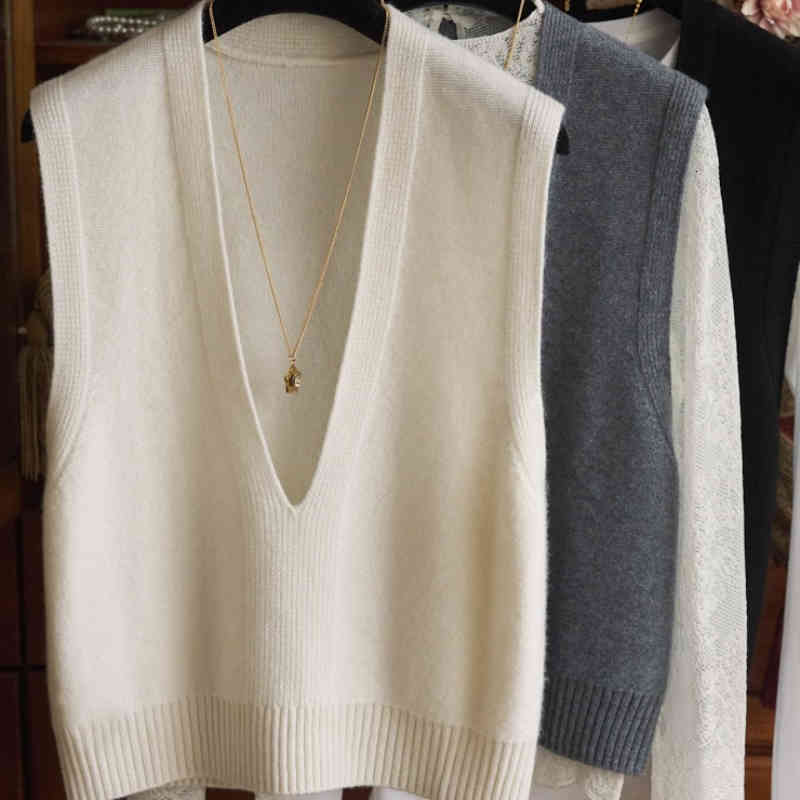 

women's sweaters loose collection of cashmere wool, casual v-neck, for women, sleeveless, in pure colour, jacket, vest, spring and autu, White;black