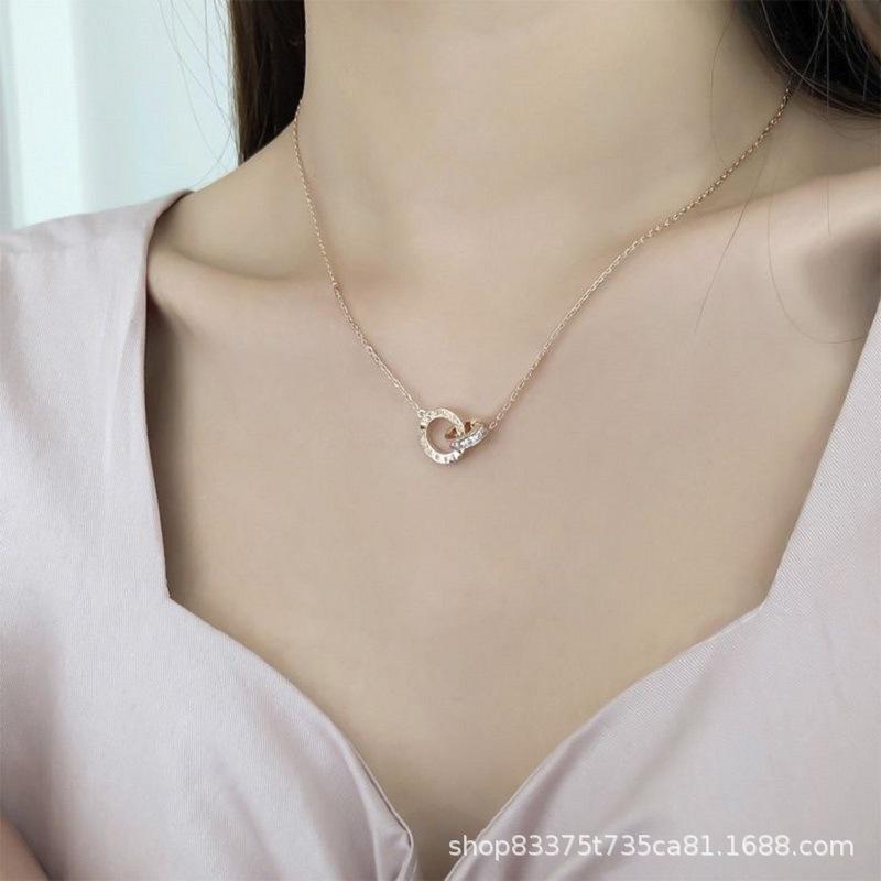 

Chains Ms Chain Necklace Titanium Steel With Roman Characters Zircon Sexy Double Loop Clavicle Simple Fashion Pendant Jewelry