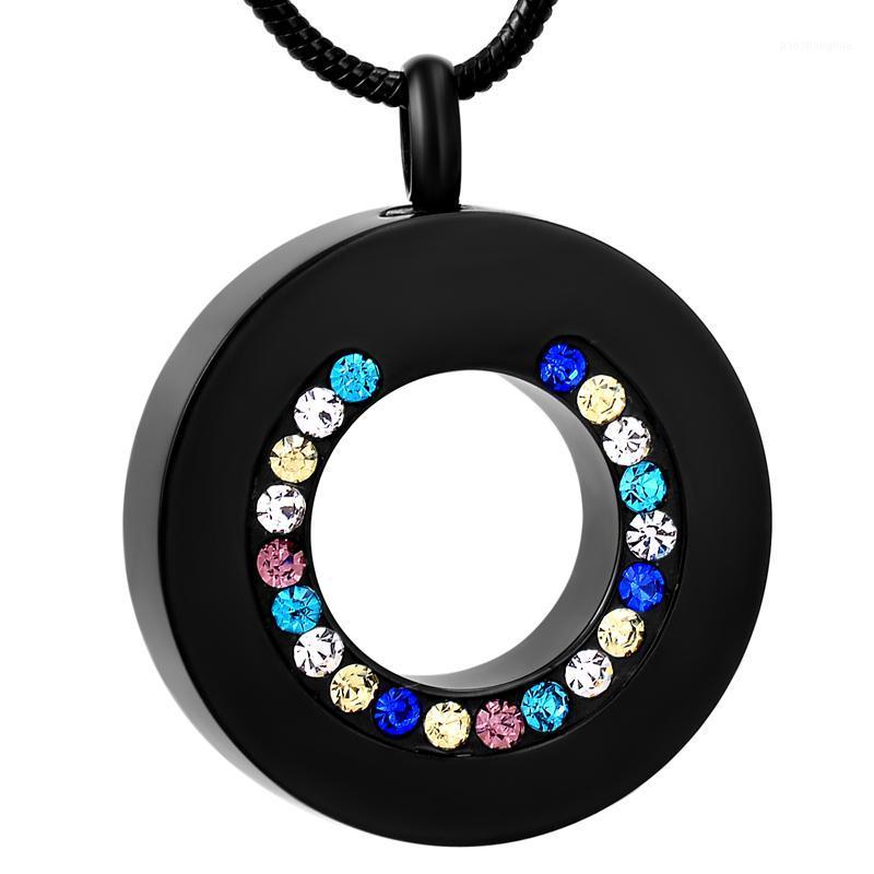 

Hollow Round Colorful Crystal Inlay Beautiful Women's Cremation Necklace Never Fade Black Color Human/Pet Jewelry Chains, Silver