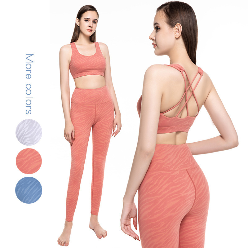 

fashion yoga suit zebra stripe sports bra nine point yoga double-sided nude body fitns suit, Black;white