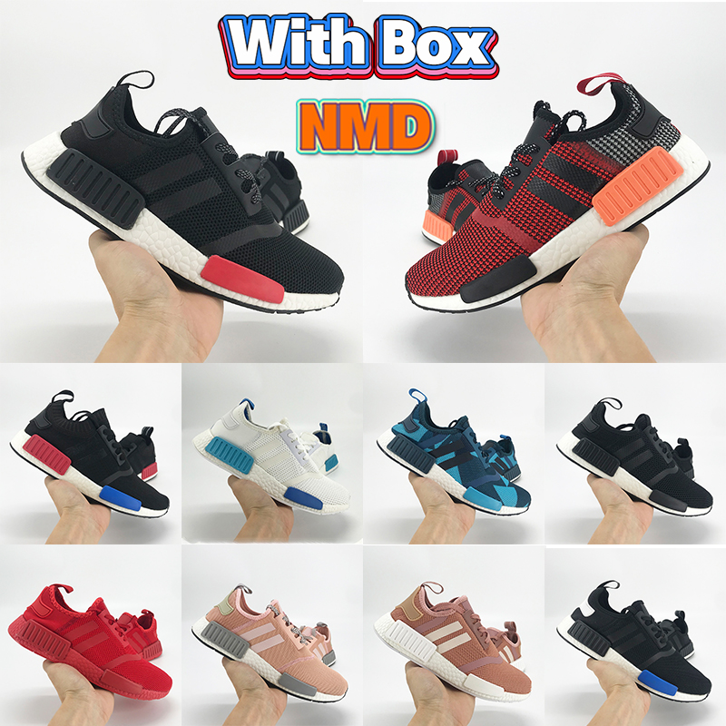 

With Box NMD R1 men women running Shoes Europe Exclusive core black lush red Tactile Green blanch blue mens sneakers, Bubble wrap packaging