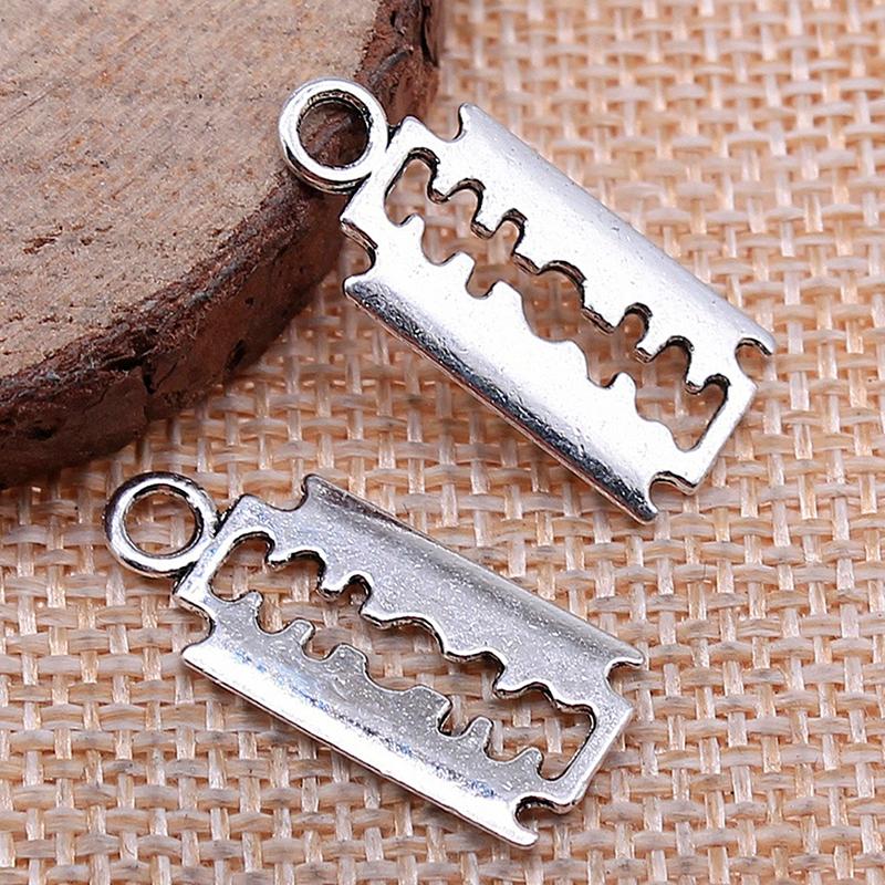 

Charms Razor Blade Silver Color Tibetan Tone Double Sided DIY Metal Bracelet Necklace Jewelry For Decoration, Bronze;silver