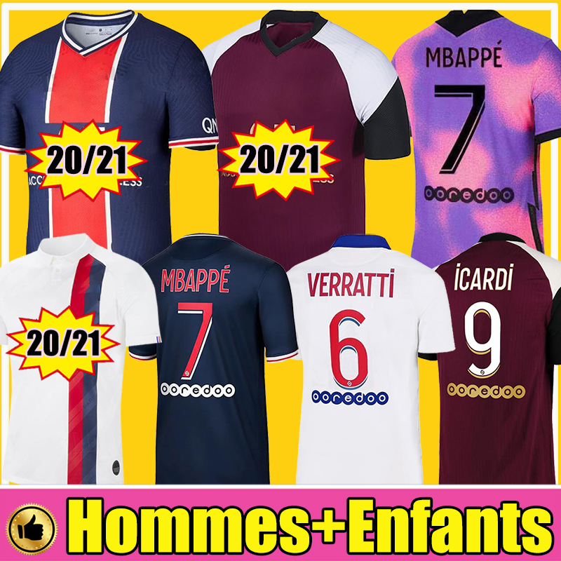 

Maillots de Football 20 21 MBAPPE 4th Soccer Jerseys ICARDI VERRATTI Football Shirt 2020 2021 Men Kids maillot de foot hommes enfants Kits, 1920 home kids with socks