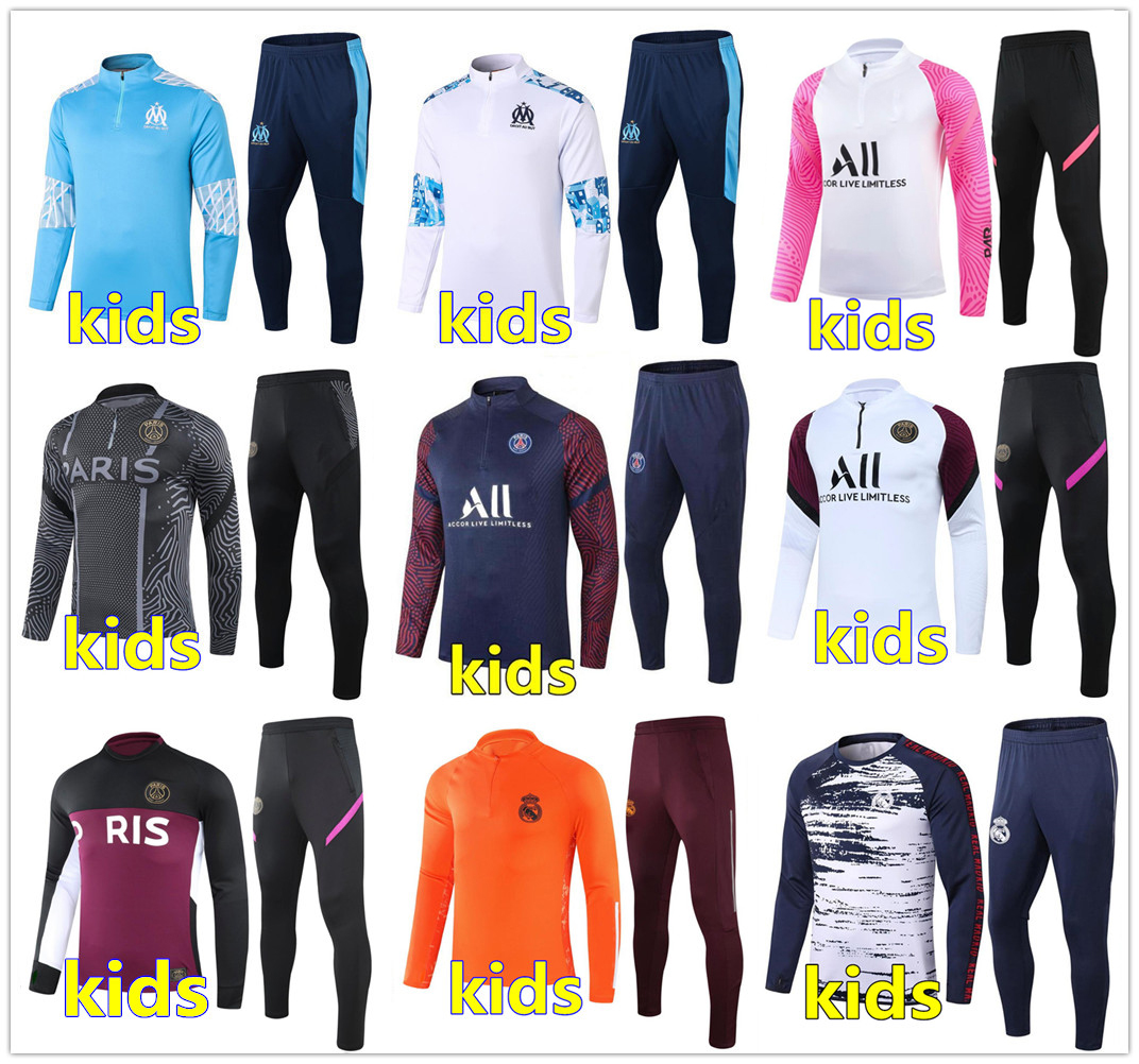 

20 21 kids football training suit soccer tracksuit 2020 2021 kids soccer jersey kit football tracksuit survetement foot chandal jogging set, Black