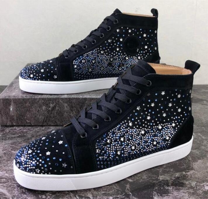 

2022 Men Women Casual Shoes Designer Red Bottom Studded Spikes Fashion Insider Sneakers Black Red White Leather High Boots with box, Color