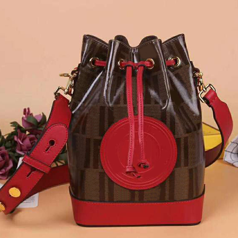 

Women Bucket Bag Shoulder Bags Handbag Fashion Waterproof Fabric Embroidery Retro Letters Classic Pattern High Quality String Patchwork, Red