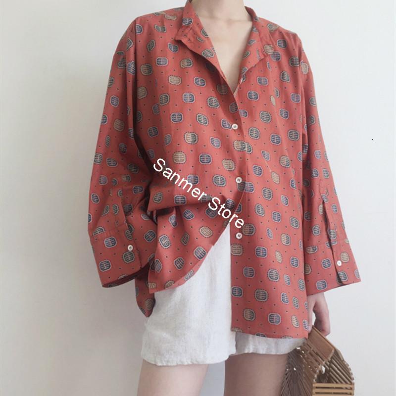 

2021 New Mulher Gola Blusa Impressa Nico Breasted Manga Longa Primavera Vero Senhora Casual Camisa Solta W3sn, Black