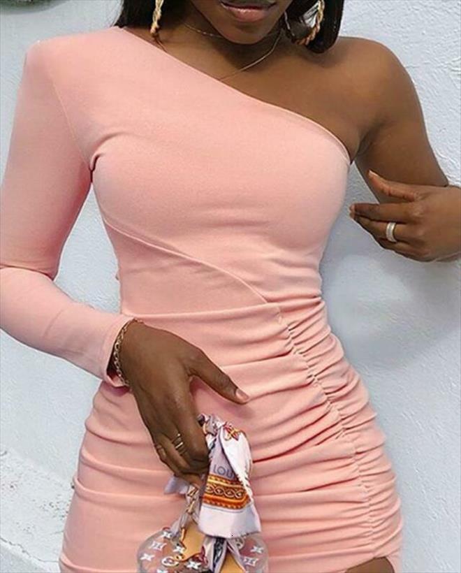 

one shoulder pink mini fashion womens dresses party club slim, Black;gray