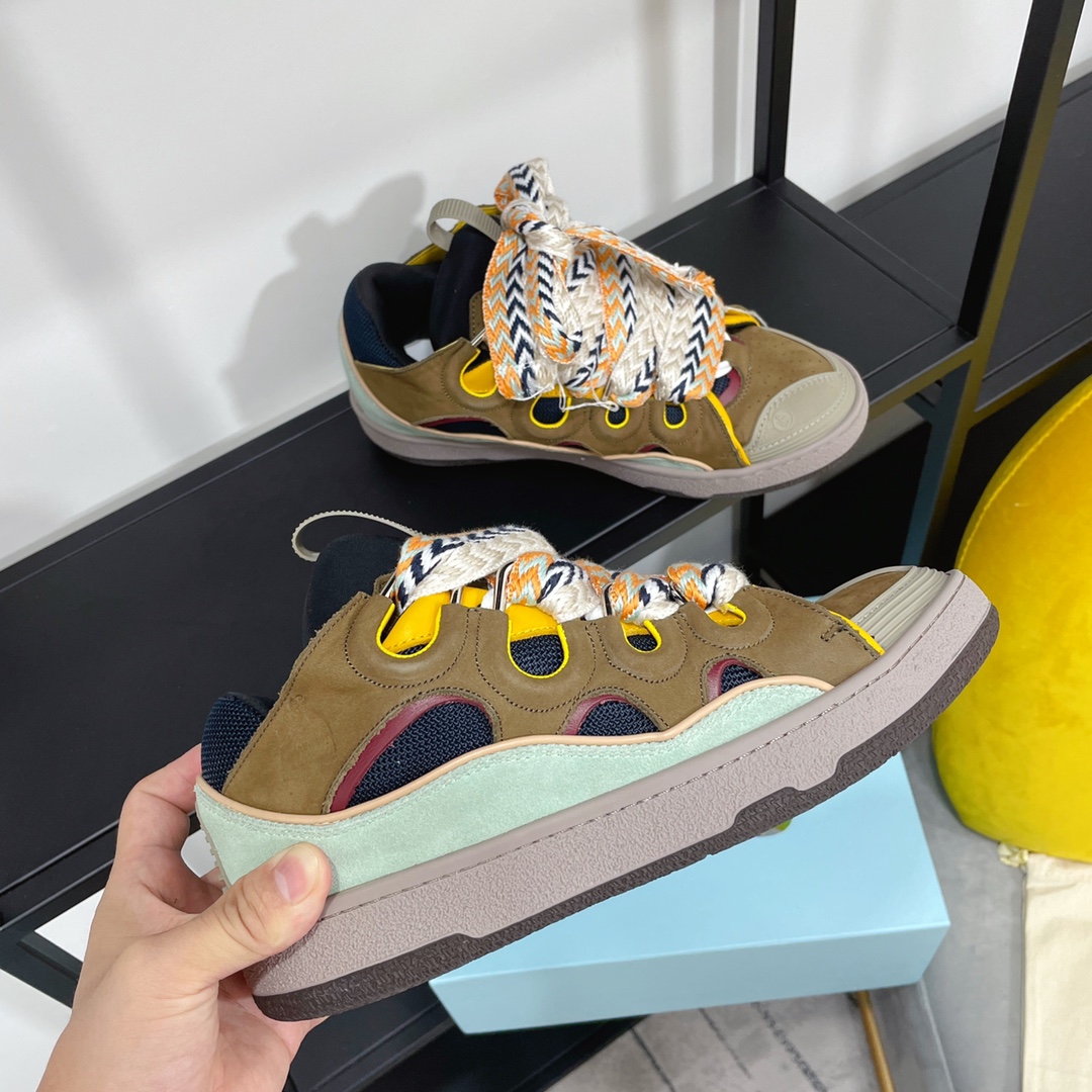 

LEATHER CURB SNEAKERS Luxury Designer men women shoes nappa calfskin casual shoes, #17