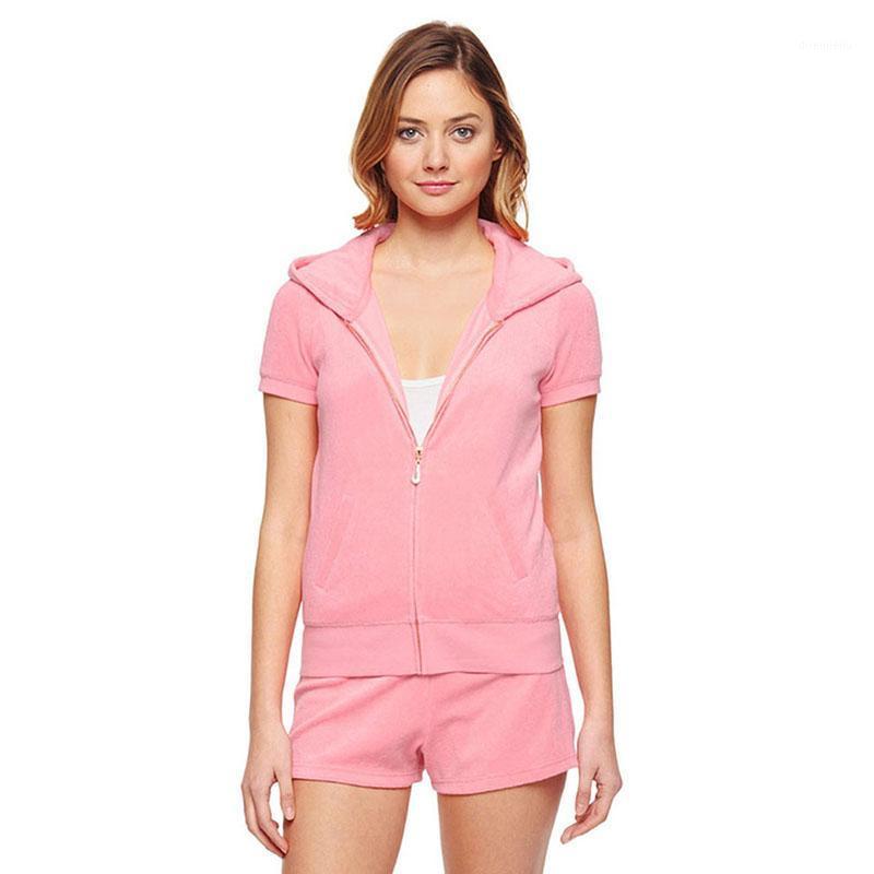 

Running Sets Ladies Hoodie Fashion Slim High Waist Casual Shorts Summer Cotton Sportswear Elastic Pink, Black;blue