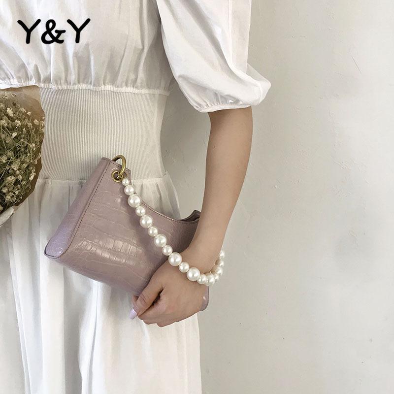 

Y&Y Small Shoulder Bag White Pearl Bag Female Fashion French Niche Hand Baguette Ladies Vintage Alligator Handbag