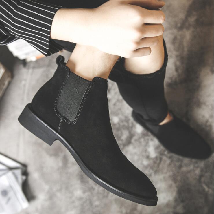 

Suede Leather Decent Men Ankle Boots Original Male Short Casual Shoes British Style Winter Warm Boot, Black