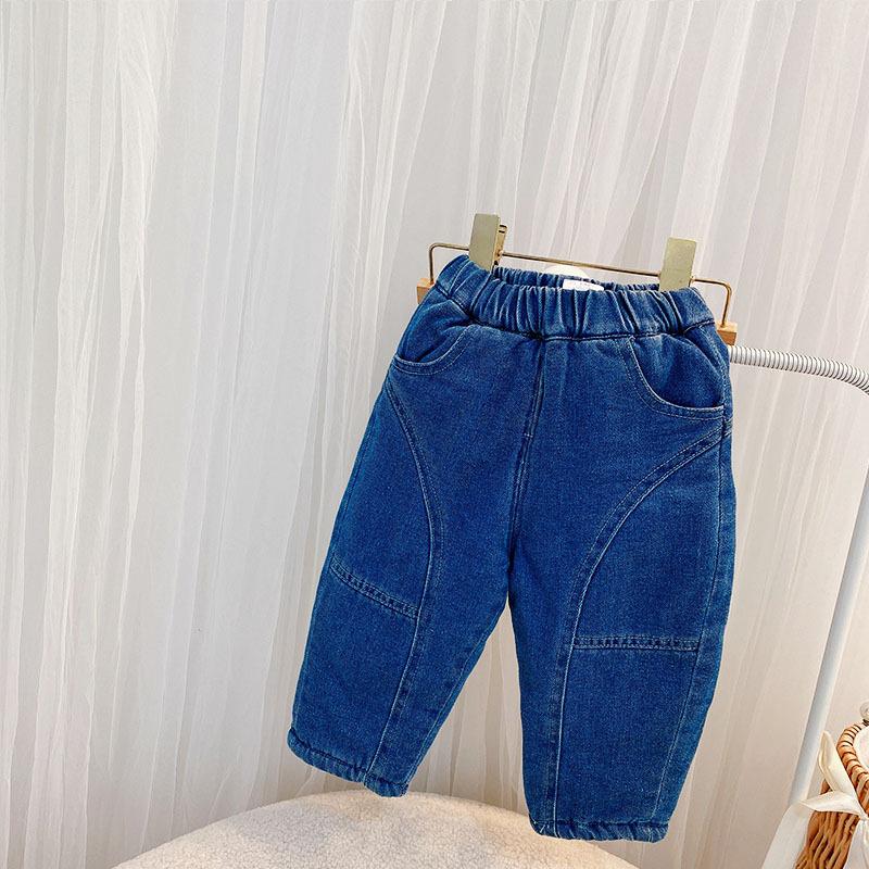 

Jeans Winter Children Kids Denim Fashion Thick Fleece Warm Trousers Casual Straight Loose Pants, As pic