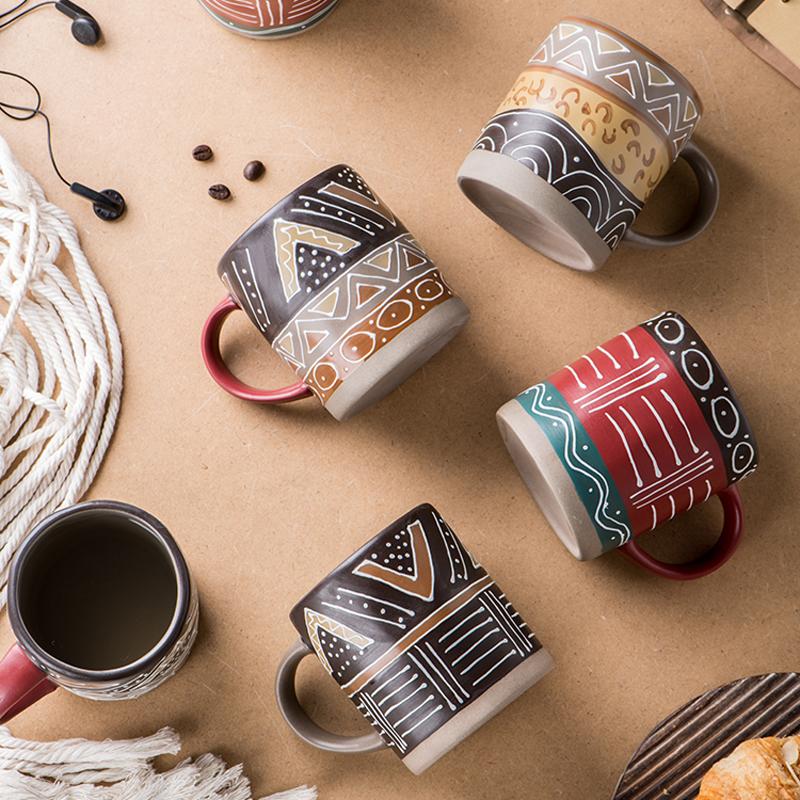 

Mugs 450ml Vintage Pottery Hand Painted Personalized Coffee Cups Big Ceramic Milk Water Mug Cup Dinkware Creative Birthday Gift