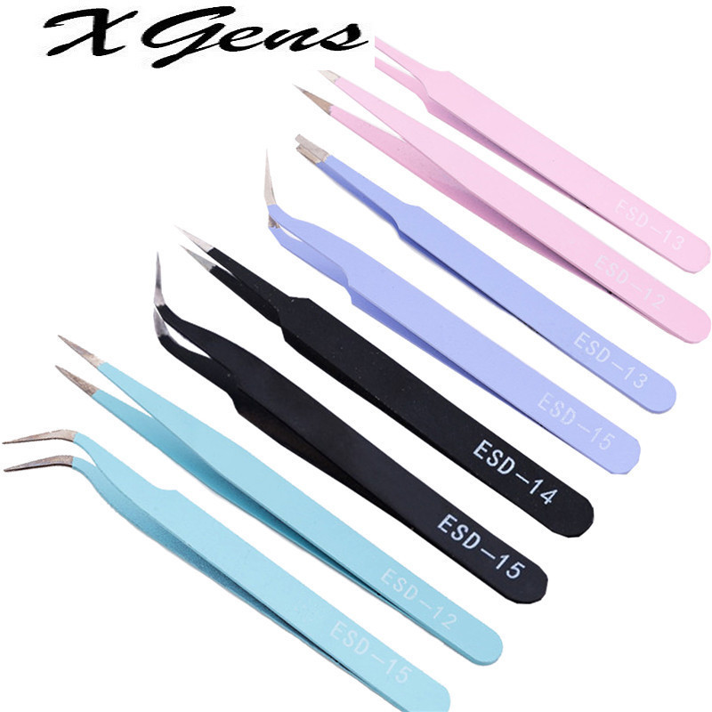 

1pc Eyelash Extension Tweezers Makeup Stainless Steel False Eyelashes Straight + Bend Eyebrow Volume Tweezer Hair Clip Nippers, Esd10 black