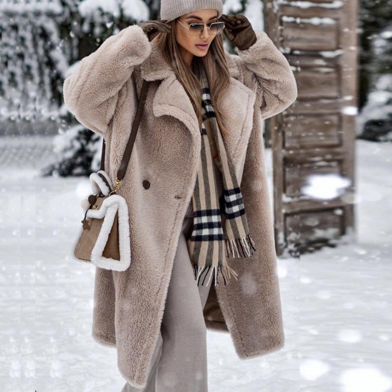 

Women's Leather & Faux Winter Wear Pink Fur Coat Women For Jersey Imitation Lamb Loose High Quality Luxury Long Keep Warm, Black