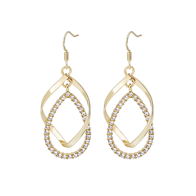 Personality Irregular Circle Dangle Gold Earrings Inlaid Diamond Twisted Spiral Water Drop Earring 211035-image-667300919