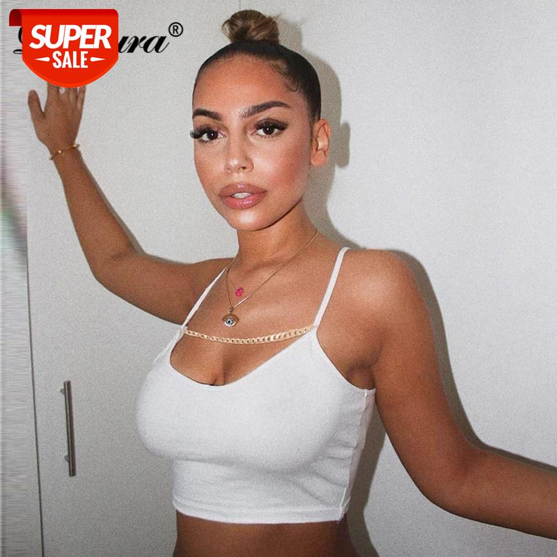 

Dulzura chain neon women crop top camis strap halter bodycon sexy streetwear party club 2020 summer clothes solid fitness slim #Wn04, White