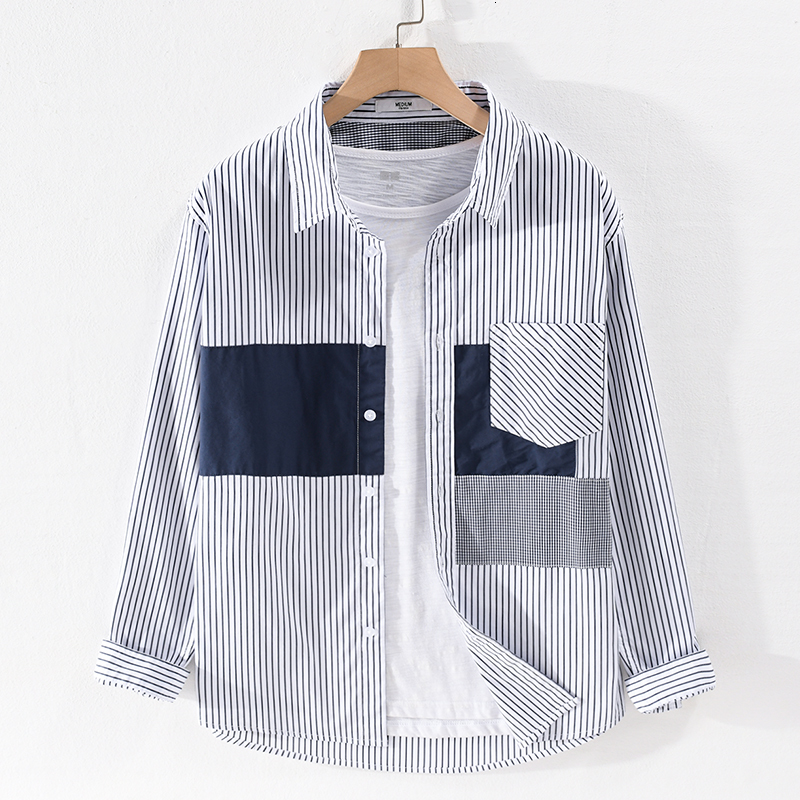 

2021 Spring and Casual Autumn Striped Cotton All-match Fashion Men's Comfortable Man's Shirt Chemise 660m, White