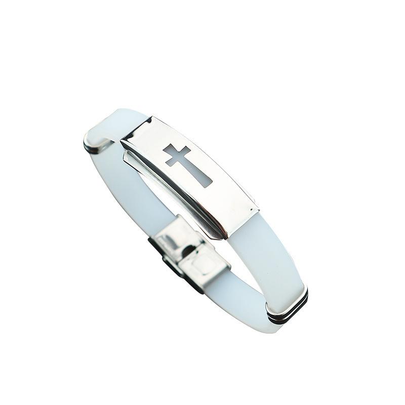 

Bangle European And American Cross Silicone Bracelet Christian Luminous Titanium Steel Couple Gift
