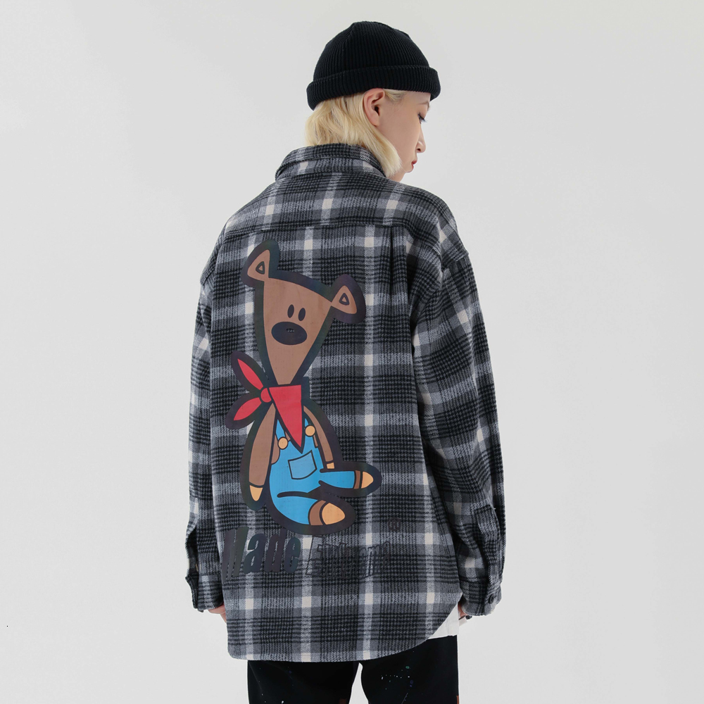 

2021 New Kawaii Cartoon Creative Prints Long Sleeve Men Hip Hop Thick Shirt Streetwear Hipster Fashion Casual Shirts Pockets Quer, Purple