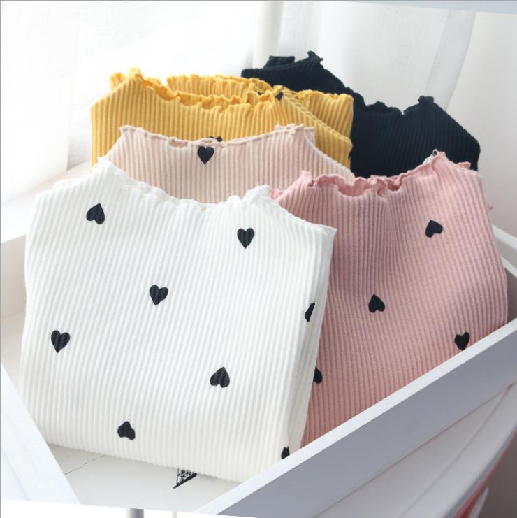 

Baby Girls Clothes Love Heart Toddler Girl Bottoming Shirt Long Sleeve Children T Shirts Winter Baby Clothing 5 Colors DW4869, As pictures