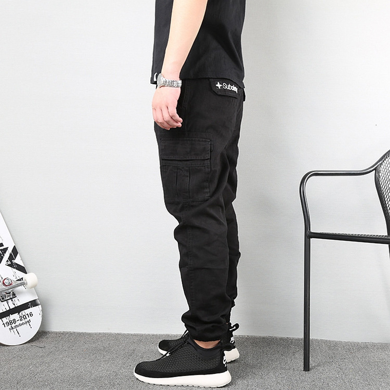 

2021 New Japanese Style Fashion Men Jeans High Quality Loose Fit Big Pocket Casual Cargo Pants Hombre Streetwear Hip Hop Joggers Trousers 2x, Black