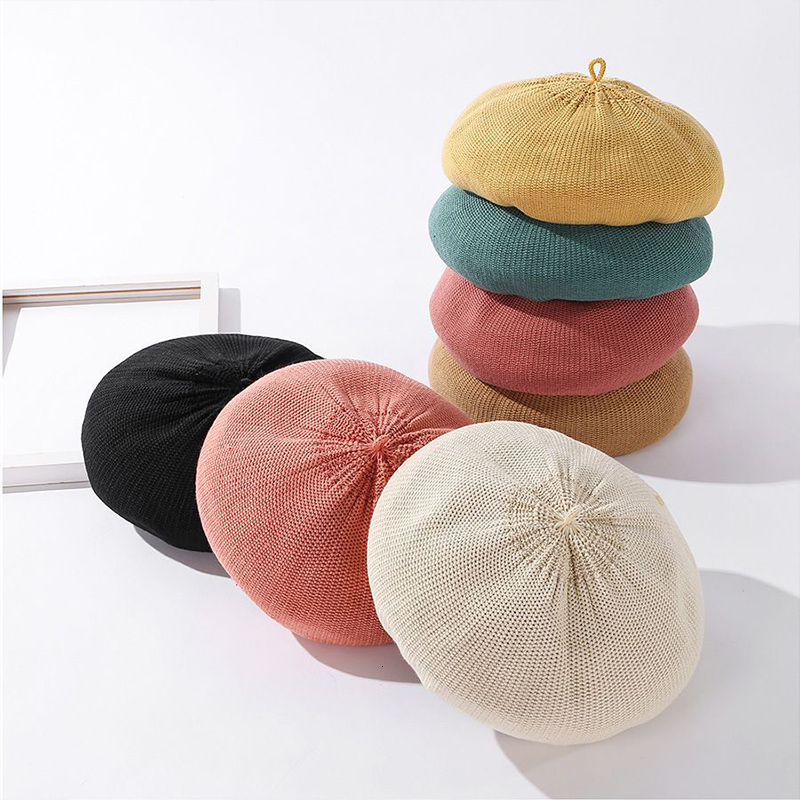

2021 New Casual Solid Color Ladies French Spring Autumn Knitted Beret Women Painter Cap Wild Artist Beanie Hat Wholesale Z4y3, Yellow