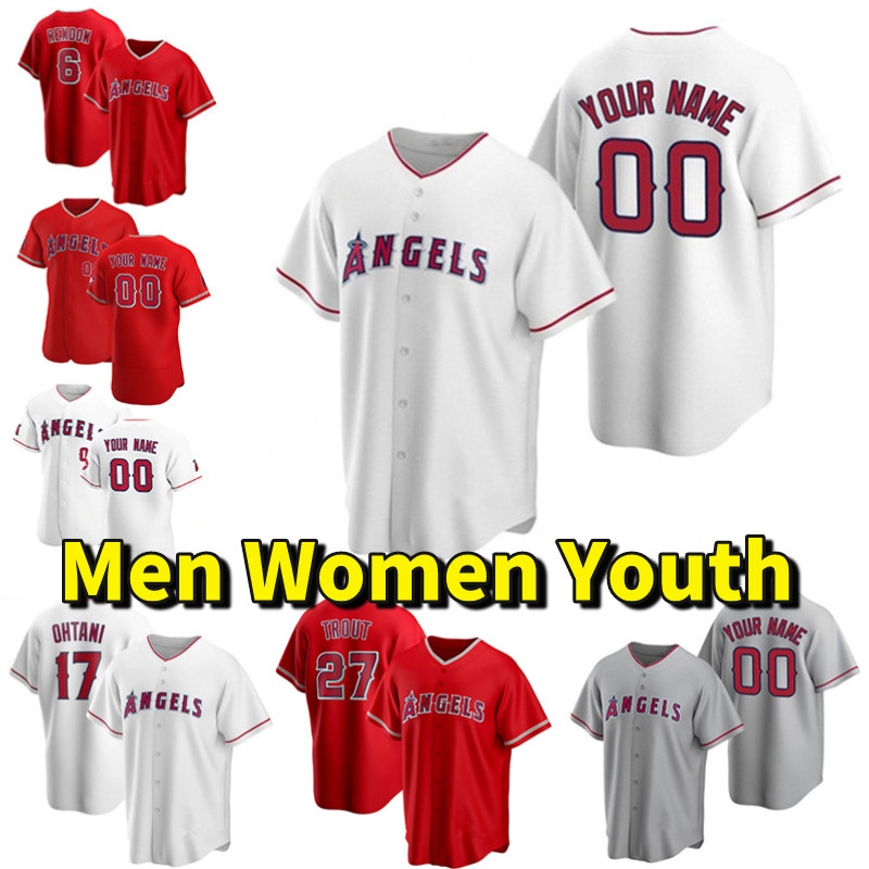 

17 Shohei Ohtani Los Angeles Angels Jersey 27 Mike Trout Anthony Rendon Dylan Bundy Jared Walsh Dexter Fowler Jo Adell White Custom Baseball, Blue;black