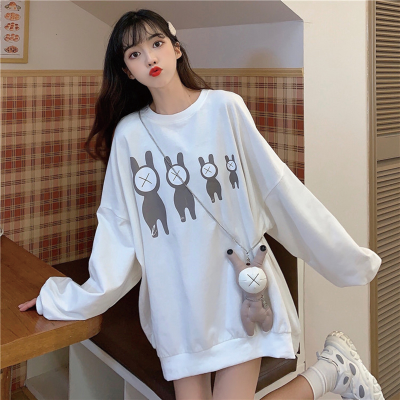 

2021 Spring Autumn New Casual o Neck Mid Length Pullover Fashion Cartoon Print Sweatshirt Women Y57z, 01