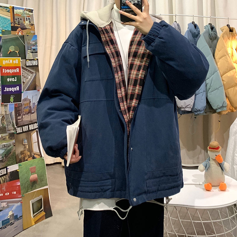 

2021 New Winter Cotton Padded Jacket Men' Warm Fashion Casual Fake Two-piece Hooded Men Loose Korean Short Coat Mens Clothes -xl Elwh, Apricot