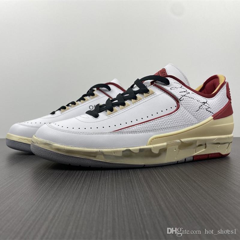 

OW x Air 2 Low White Red DJ4375-106 White off 2s II Women Men Sports Casual Shoes Sneakers Suede Top Quality Trainers Kick With Original Bo