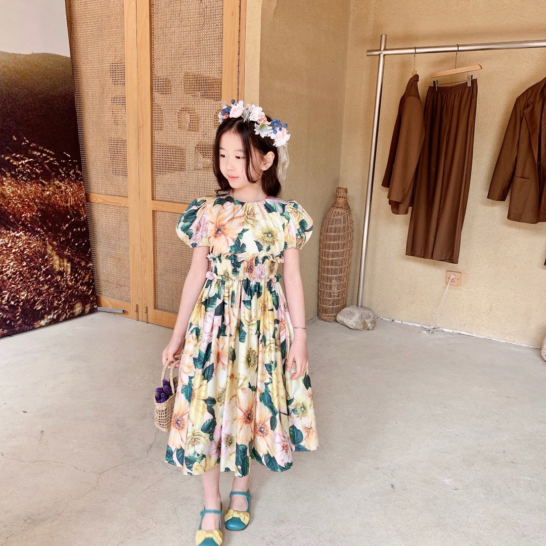

free shipping Kids Girls Dress 2021 Summer Baby Girl Flowers Princess Dresses Sweet Lovely party Dress Children Clothing, Yellow