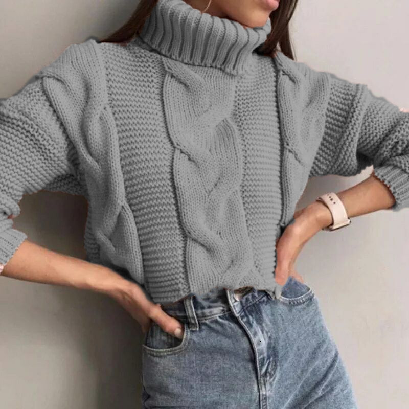 

Women's Sweaters fall short women's knitted-shirt high casual pullovers soft jumper fashion long sleeve pull femme YPKZ, 1# shoe box