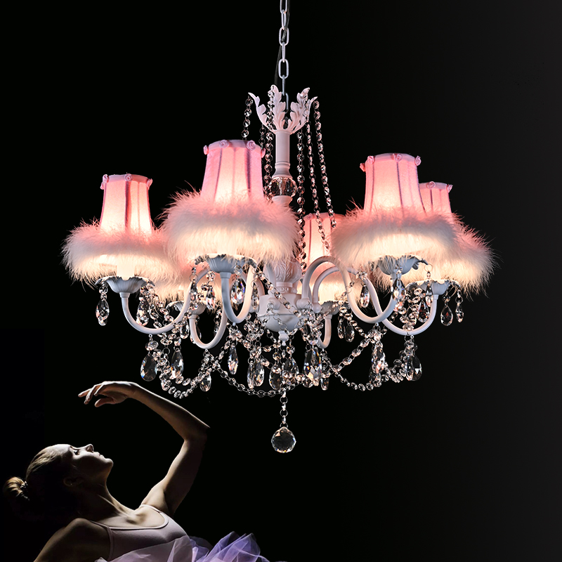 

European Style Chandelier Lighting Luxury Living Room Hotel Restaurant led Hanging Lamps French Children's Room Crystal Chandeliers Warm Pink Girl Bedroom Lamp